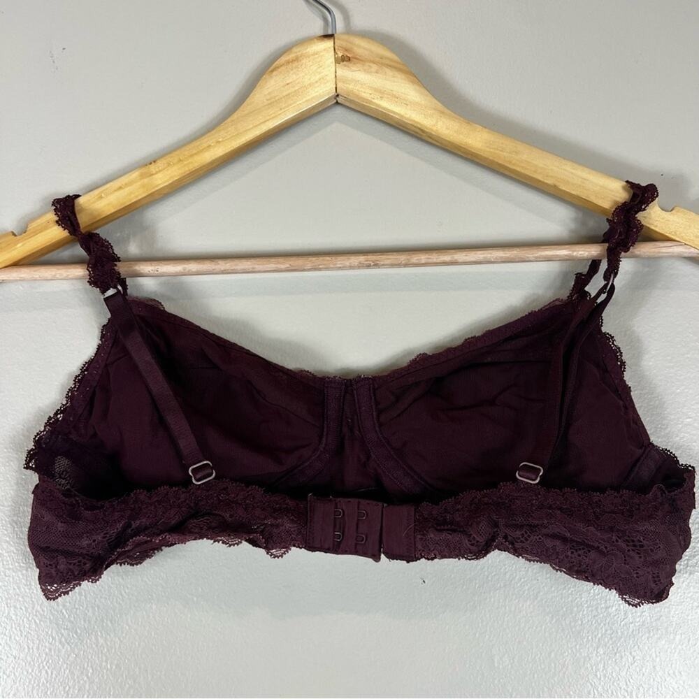 Aerie Floral Lace Unlined Underwire Bra Burgundy Romantic Longline Size 34B - Picture 4 of 4